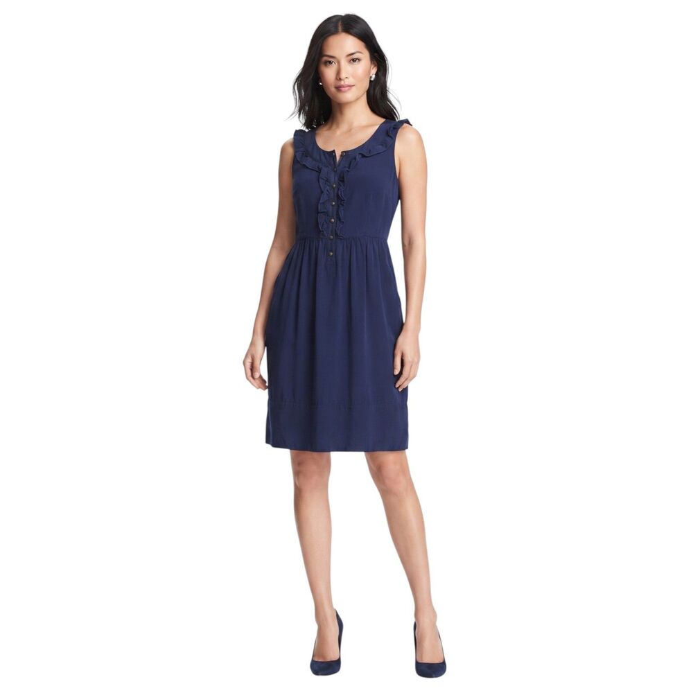 Maeve Navy Ruffle Size XS Sleeveless Dress with Pockets